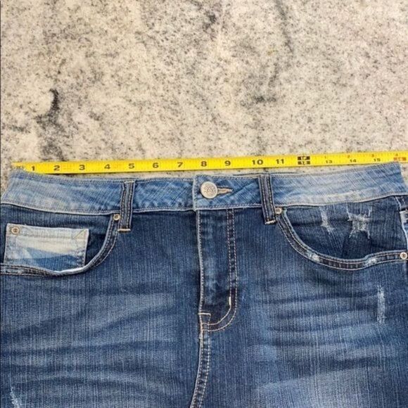 Jessica Simpson 29 Medium Frayed Hem Mixed Denim Mini Jean Skirt Distressed - Picture 4 of 4